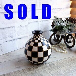 Checkered Vase Black White Checked Vintage Glass Bud Vase Courtly Style Decor